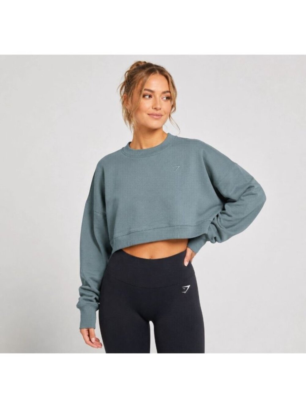Gymshark Women’s Cropped Sweatshirt Size Small Blue Green Crewneck Pullover